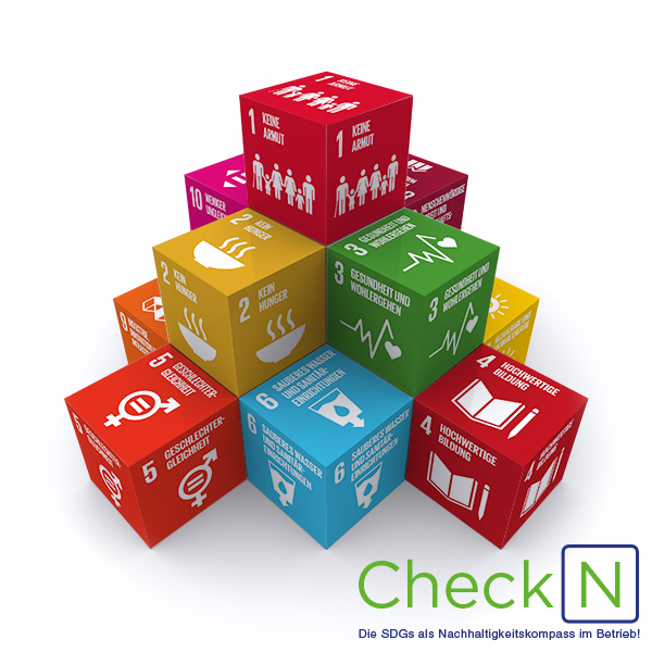 [Translate to Italienisch:] SDG-Würfel des CheckN Nachhaltigkeitskompasses