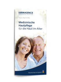 Titel des DERMASENCE Folders „Medizinische Hautpflege für die Haut im Alter“