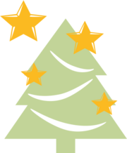 Grüner Weihnachtsbaum mit gelben Sternen