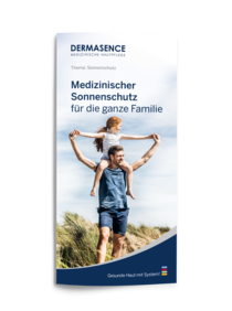 Titel des DERMASENCE Folders „Medizinischer Sonnenschutz für die ganze Familie“