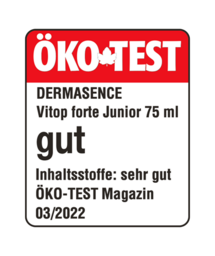 ÖKO-TEST-Siegel: DERMASENCE Vitop forte Junior "gut", Inhaltsstoffe "Sehr gut".