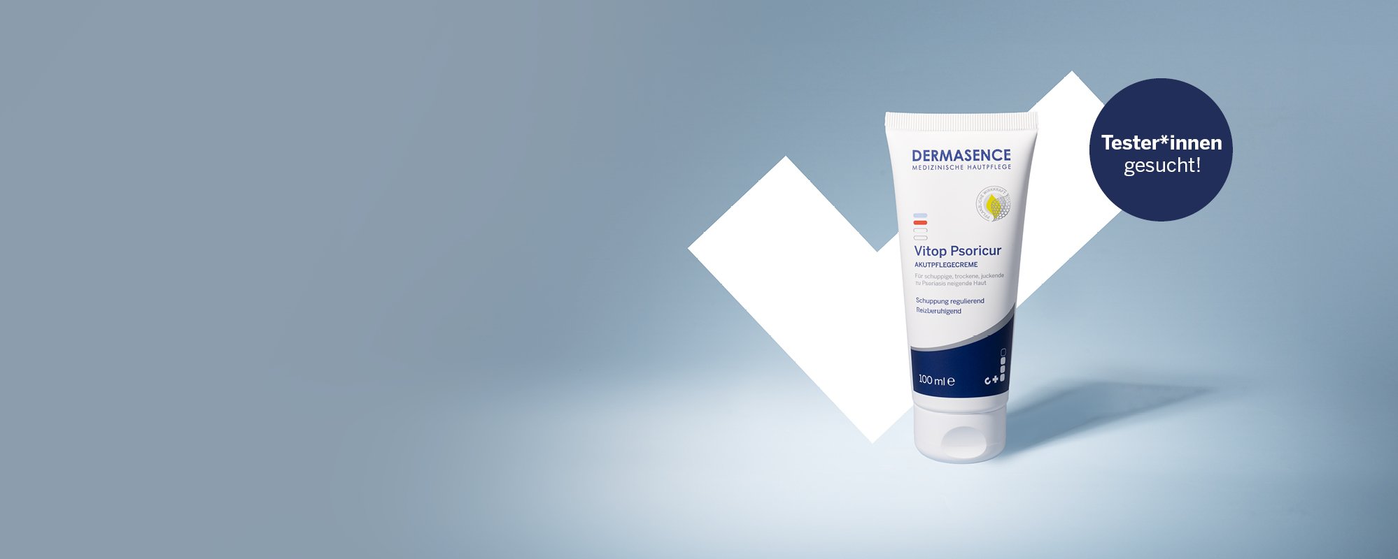 Vitop Psoricur Akutpflegecreme mit Banner „Tester*innen gesucht“