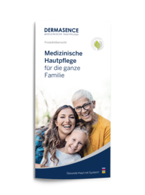 Titel des DERMASENCE Folders „Medizinische Hautpflege für die ganze Familie“