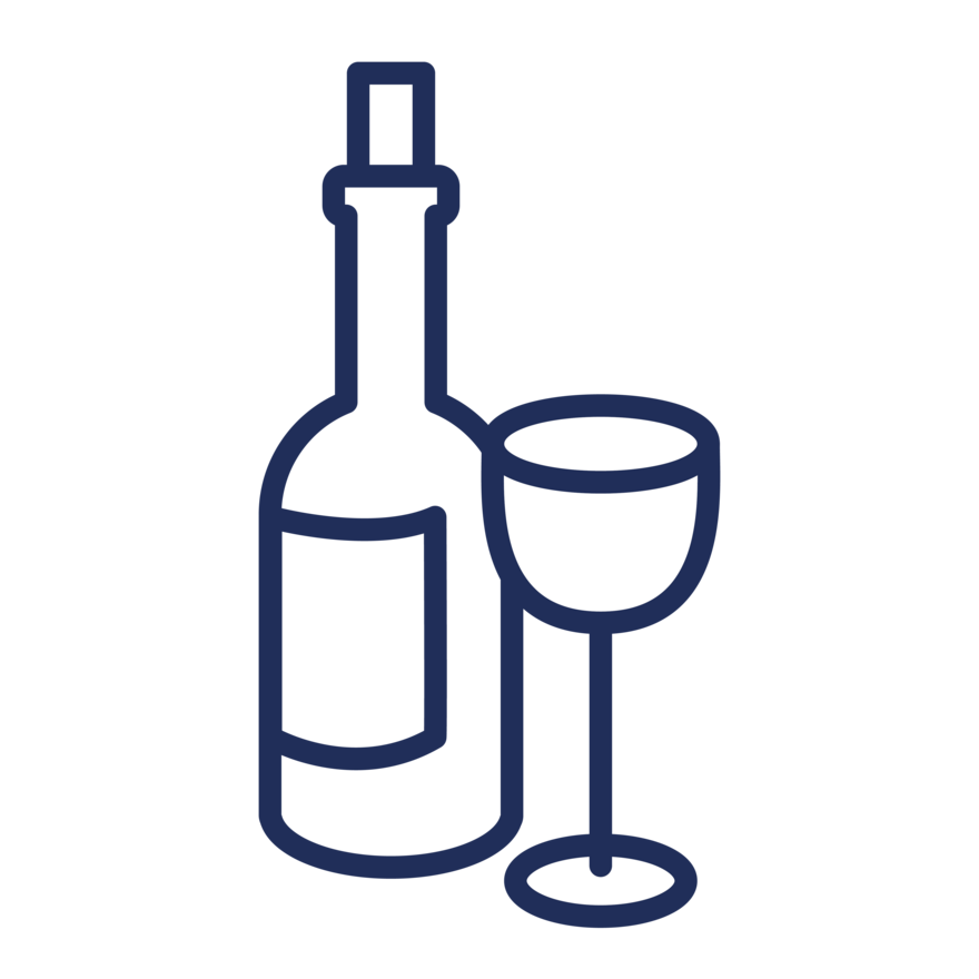 Zeichnung: Weinflasche und -glas