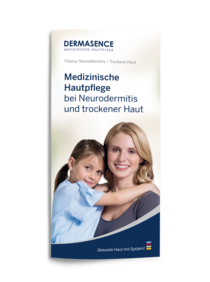 Titel des DERMASENCE Folders „Medizinische Hautpflege bei Neurodermitis“