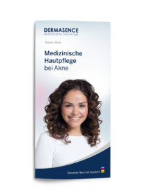 Titel des DERMASENCE Folders „Medizinische Hautpflege bei Akne“